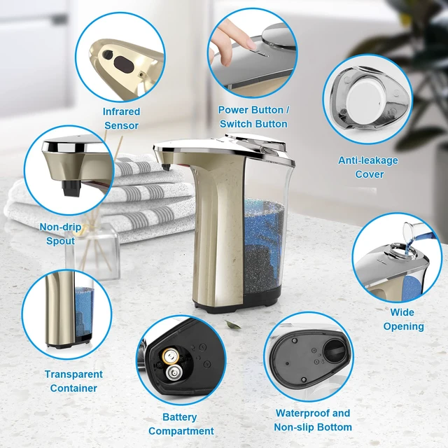 Alt view image 6 of 7 - Automatic Soap Dispenser, 17oz Touchless Liquid Dish Soap Dispenser Kitchen 17OZ Large Capacity, Infrared Sensor, 5 Adjustable Soap Levels, Hand Dispenser for Bathroom Kitchen Sink, Battery Operated