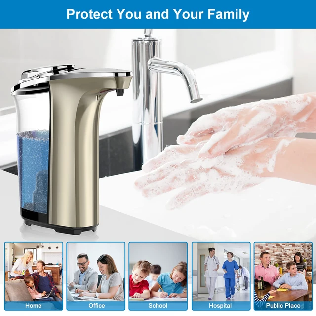 Alt view image 7 of 7 - Automatic Soap Dispenser, 17oz Touchless Liquid Dish Soap Dispenser Kitchen 17OZ Large Capacity, Infrared Sensor, 5 Adjustable Soap Levels, Hand Dispenser for Bathroom Kitchen Sink, Battery Operated