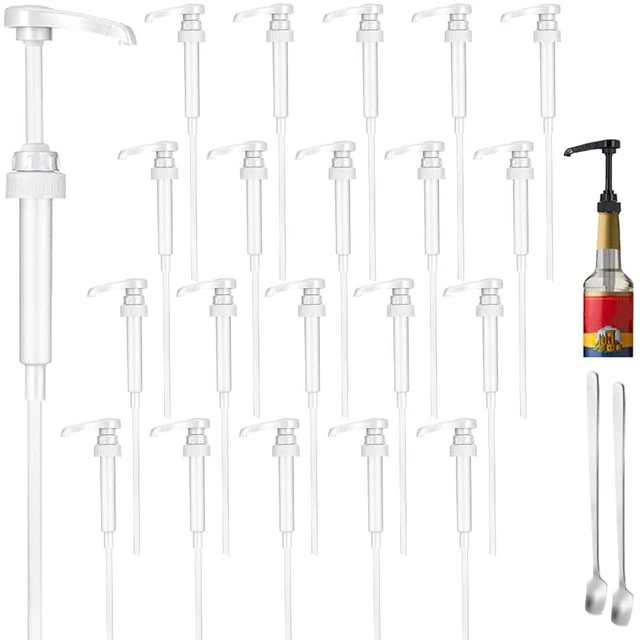 Main image of 20 Pcs White Coffee Syrup Pump Compatible with 25.4Oz/750ml Bottles Syrup Dispenser Pumps, Great for Home & Coffee Bar, Drinking Mixes, Tea, Beverage, Cocktails, Syrup Bottles, Plus Spoons