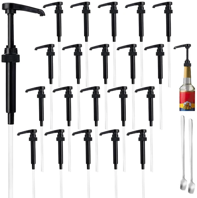 Main image of 20 Pcs Black Coffee Syrup Pump Compatible with 25.4Oz/750ml Bottles Syrup Dispenser Pumps, Great for Home & Coffee Bar, Drinking Mixes, Tea, Beverage, Cocktails, Syrup Bottles, Plus Spoons