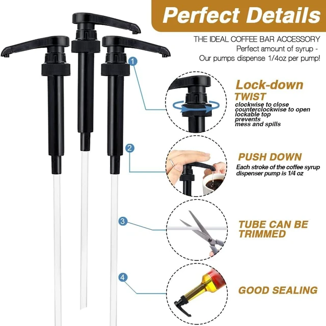Alt view image 4 of 7 - 20 Pcs Black Coffee Syrup Pump Compatible with 25.4Oz/750ml Bottles Syrup Dispenser Pumps, Great for Home & Coffee Bar, Drinking Mixes, Tea, Beverage, Cocktails, Syrup Bottles, Plus Spoons