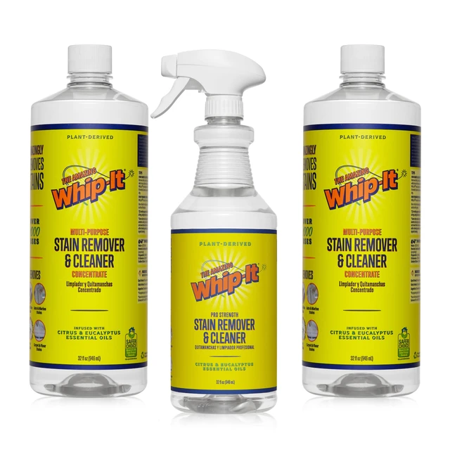 Main image of Whip-It Stain Remover and Concentrate Kit, 2-32oz Concentrates & 1-32 OZ Pro Spray Stain Remover, Makes 64 Bottles, Removes Coffee, Wine, Baby Stains, Pet Stains, Plant Based, Enzyme Cleaner, 500 Uses