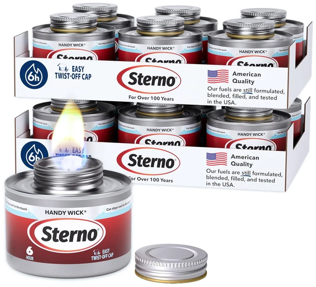 Main image of Handy Wick Twist Top Chafing Fuel, 6-Hour Burn, 12 Pack Easy Twist cap, steady wick flame, UL 2997 validated, consistent heat, cool can, reusable, indoor/outdoor