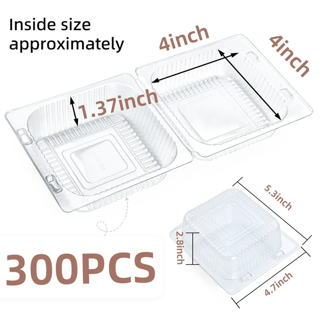 Alt view image 2 of 6 - 300 Pcs Heavy Duty Plastic Clear Clamshell Food Containers with Lids Disposable Hinged Individual Cake Slice Containers, To Go Food Containers for Dessert, Hamburger, Cookies, Salads, Snacksetc