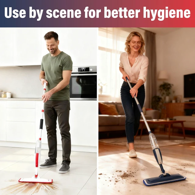 Alt view image 3 of 7 - Spray Mop for Floor Cleaning, 2 Pack with Refillable Bottles & Pads 14 oz refillable bottles, 6 pads included,wet/dry use on hardwood/tile/laminate floors, home or commercial cleaning