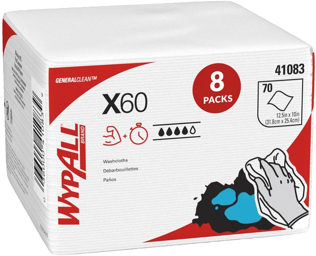 Main image of GeneralClean X60 Multi-Task Cleaning Cloths, 8 x 70 Towels (41083) Quarterfold, White Towels, Strong & Light-Weight for General Cleaning Tasks
