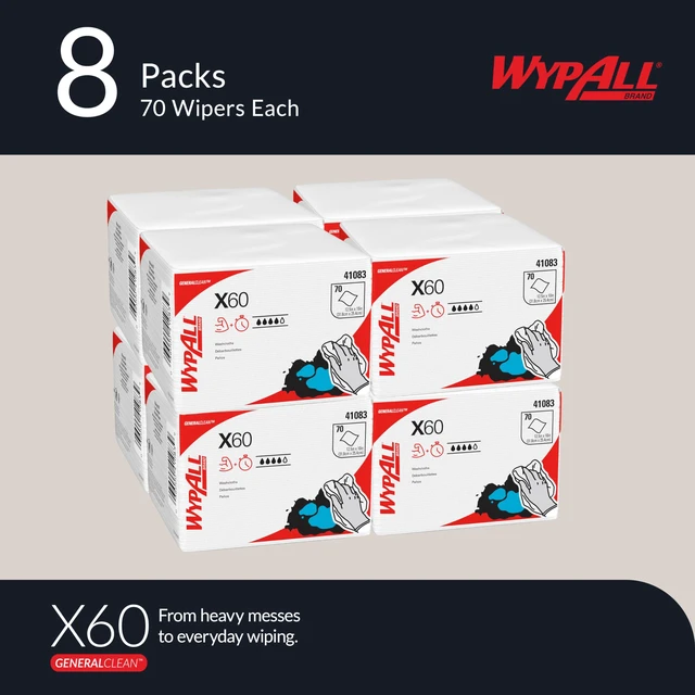 Alt view image 2 of 7 - GeneralClean X60 Multi-Task Cleaning Cloths, 8 x 70 Towels (41083) Quarterfold, White Towels, Strong & Light-Weight for General Cleaning Tasks