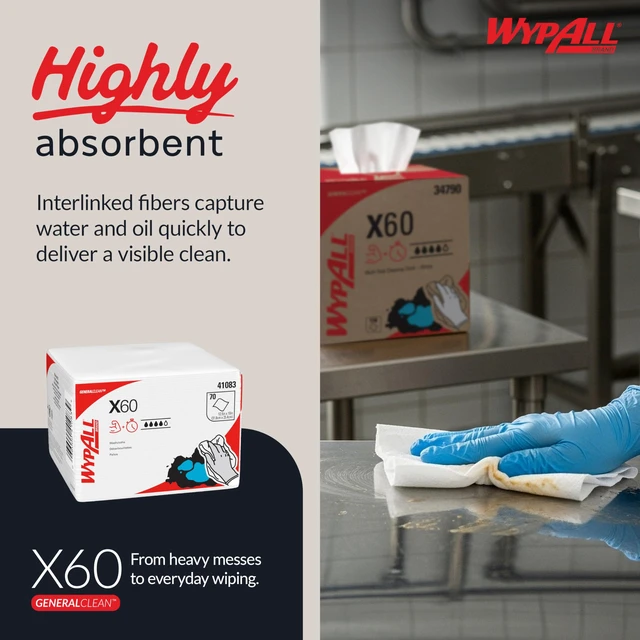 Alt view image 4 of 7 - GeneralClean X60 Multi-Task Cleaning Cloths, 8 x 70 Towels (41083) Quarterfold, White Towels, Strong & Light-Weight for General Cleaning Tasks