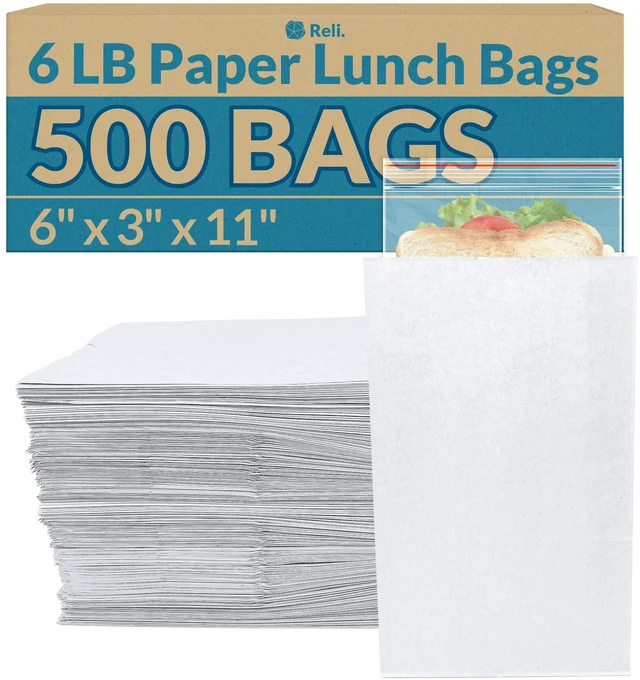 Main image of White Paper Bags | 500 Count Paper Lunch Bags Ideal for Small Lunches and Crafts | Perfect for Sandwiches and Snacks | 6 lb Capacity