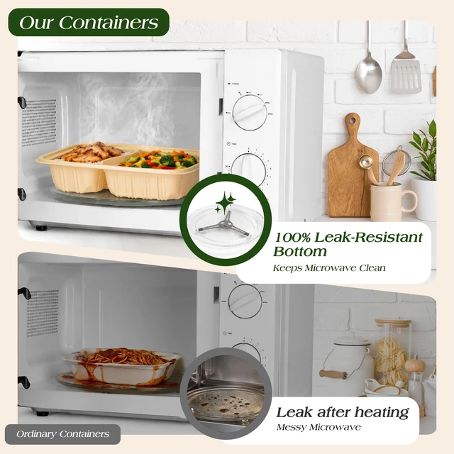 Alt view image 5 of 7 - 100 Piece (50 Pack) Meal Prep Containers Reusable - 2 Compartment 32 oz Cornstarch Snack Containers with Lids - Plastic Food Storage Salad Containers - To Go Lunch Box - Microwave & Freezer Safe