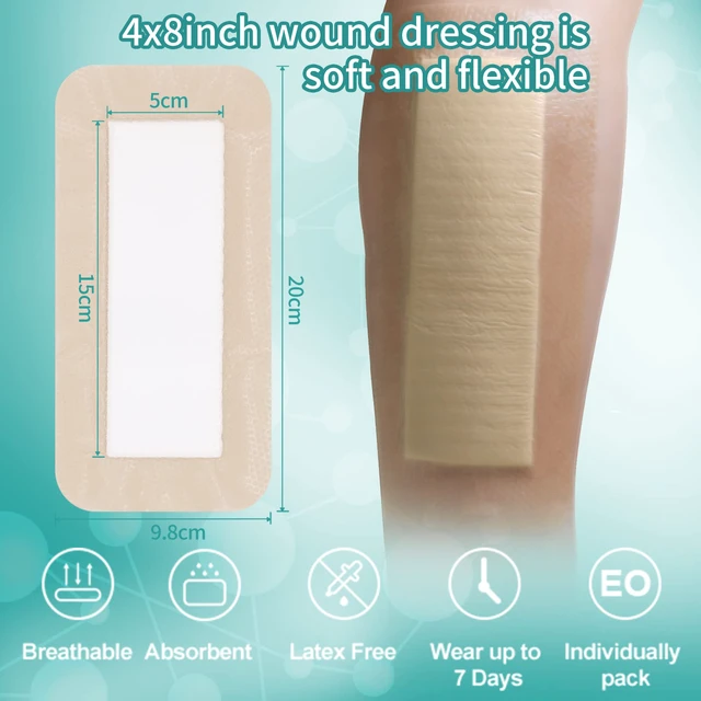Alt view image 4 of 7 - Silicone Foam Dressing with Border Adhesive 4"x8" Waterproof Wound Dressing Bandage for Wound Care 5 Pack