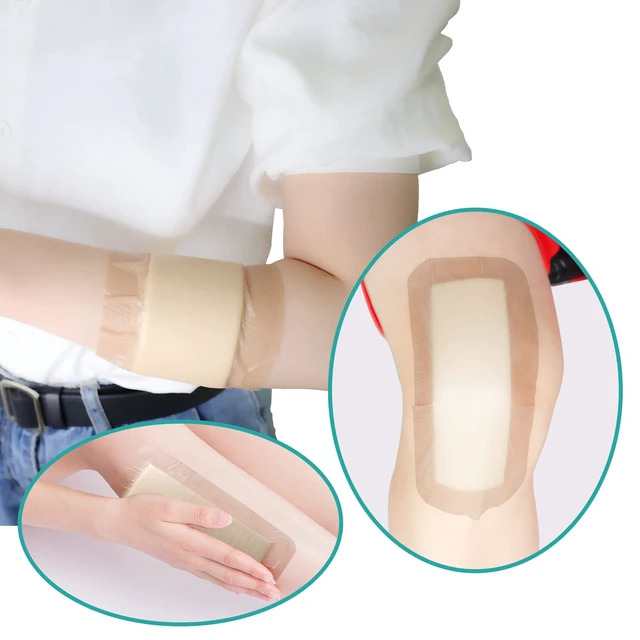 Alt view image 6 of 7 - Silicone Foam Dressing with Border Adhesive 4"x8" Waterproof Wound Dressing Bandage for Wound Care 5 Pack