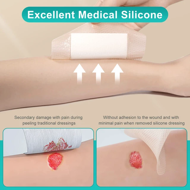 Alt view image 5 of 7 - Silicone Foam Dressing with Border Adhesive 4"x8" Waterproof Wound Dressing Bandage for Wound Care 5 Pack
