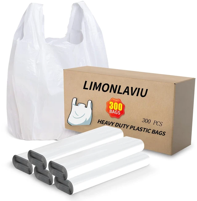 Main image of Plastic Bags - 300 Pack (11.5'x 6.5" x 21') with Handles for Small Business, Restaurants, Grocery & Trash