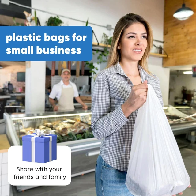 Alt view image 2 of 7 - Plastic Bags - 300 Pack (11.5'x 6.5" x 21') with Handles for Small Business, Restaurants, Grocery & Trash
