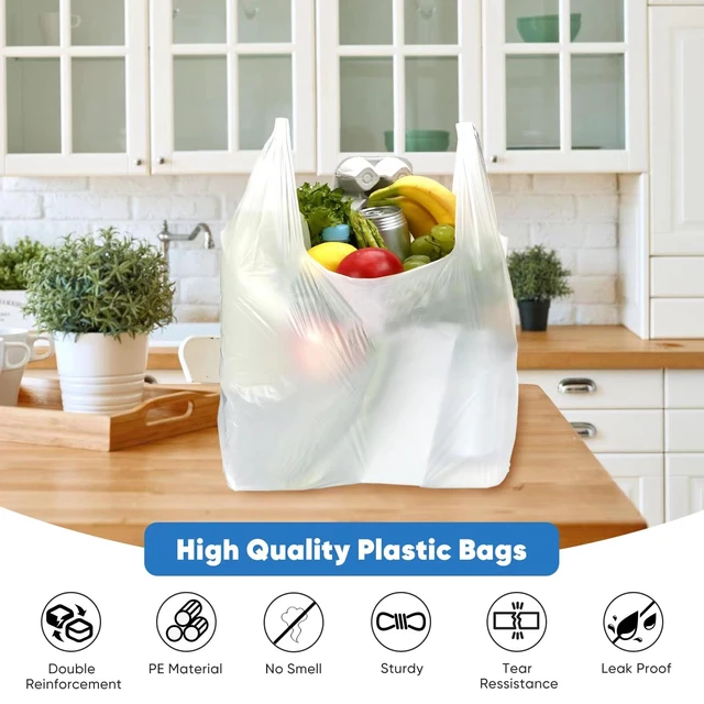 Alt view image 4 of 7 - Plastic Bags - 300 Pack (11.5'x 6.5" x 21') with Handles for Small Business, Restaurants, Grocery & Trash