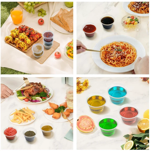 Alt view image 7 of 7 - 360 Set 4 oz Jello Shot Cups with Lids Sturdy & Food Safe Disposable Plastic Portion Condiment Dipping Sauce Cups, Small Containers for Salad Dressing