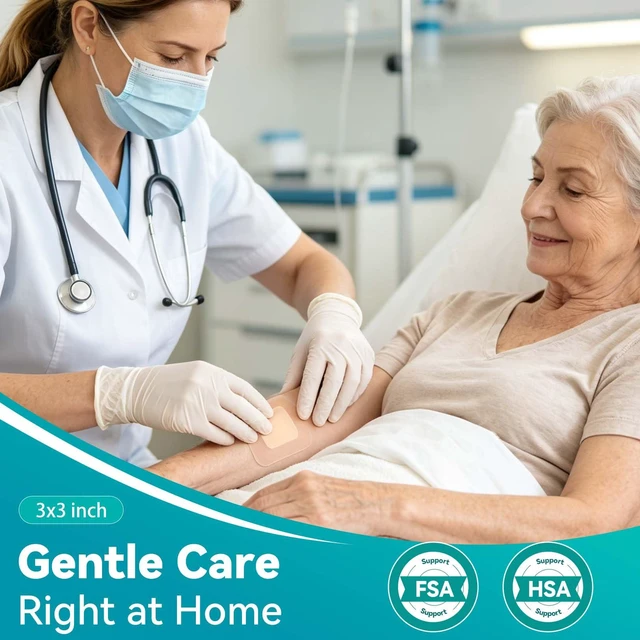 Alt view image 5 of 7 - Silicone Foam Dressing Adhesive Gentle Border 3" x 3" in silicone border, waterproof adhesive foam, first aid wound care, breathable absorbent pad, 10 pack