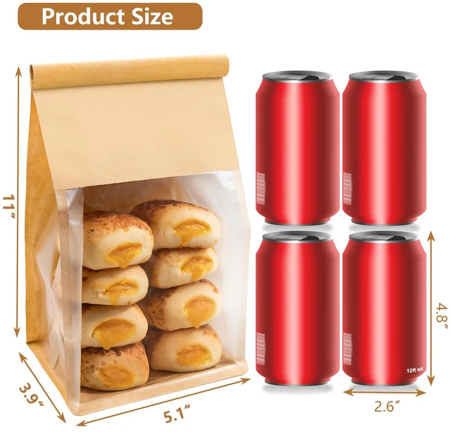 Alt view image 2 of 6 - 100PCS Bread Bags for Homemade Breads, 11x5.1x3.9 Inch Resealable Cookie Bags with Tin Tie Tab Lock, Paper Bakery Bag with Window for Packaging Bagels, Muffin, Scone, Brownie, Baked Goods Storage