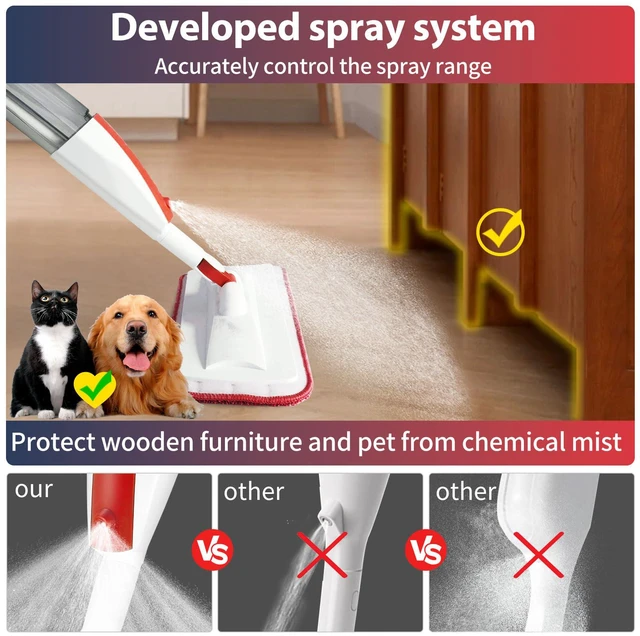Alt view image 4 of 7 - Spray Mop for Floor Cleaning, 2 Pack with Refillable Bottles & Pads 14 oz refillable bottles, 6 pads included,wet/dry use on hardwood/tile/laminate floors, home or commercial cleaning