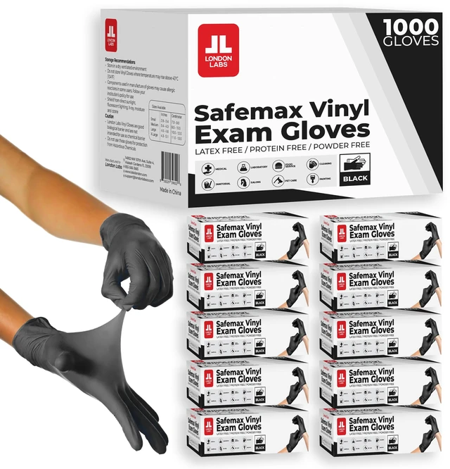Main image of Black Synthetic Vinyl Exam Gloves Powder Free and Latex Free (X-Large, 1000 Count)