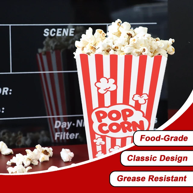 Alt view image 3 of 5 - 125 Pcs Popcorn Boxes for Party, Paper Popcorn Containers Buckets 7.9" Tall and 3.6" Square, Large Capacity Popcorn Box, For Pop Corn Machine, Movie Night, Cinema, Carnival, Concessions