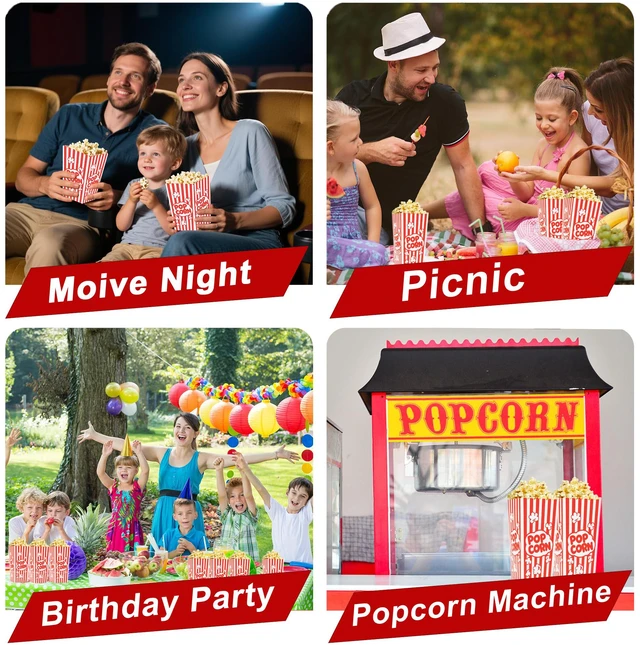 Alt view image 4 of 5 - 125 Pcs Popcorn Boxes for Party, Paper Popcorn Containers Buckets 7.9" Tall and 3.6" Square, Large Capacity Popcorn Box, For Pop Corn Machine, Movie Night, Cinema, Carnival, Concessions