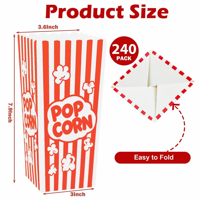 Alt view image 2 of 5 - 240 Pcs Popcorn Boxes, Large Capacity Popcorn Containers Buckets for Pop Corn Machine, Movie Night, Cinema, Carnival, Party, Concessions