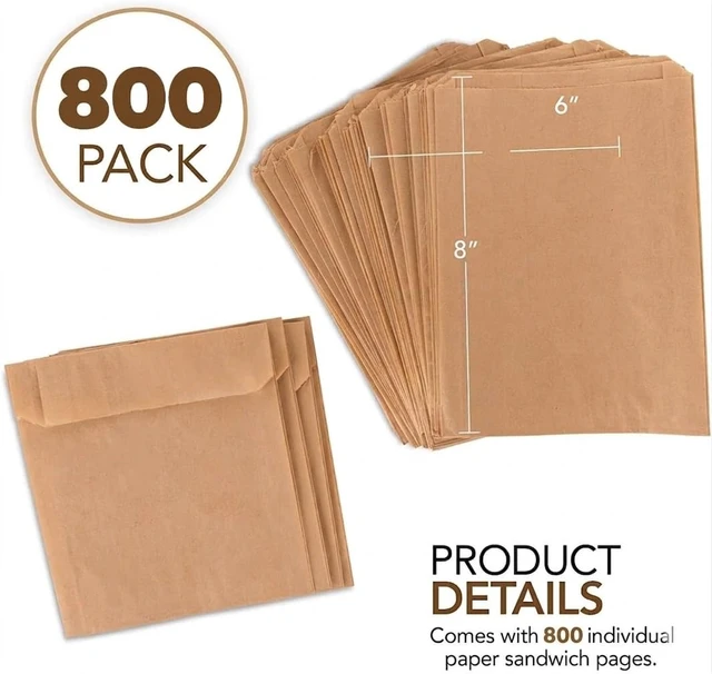 Alt view image 2 of 6 - Kraft Brown Sandwich Bags (800 Pack) - Microwavable Unbleached Natural Kraft Paper Bags - Food Grade Grease Resistant Bags for Pastries, Cookies, Snacks - Biodegradable