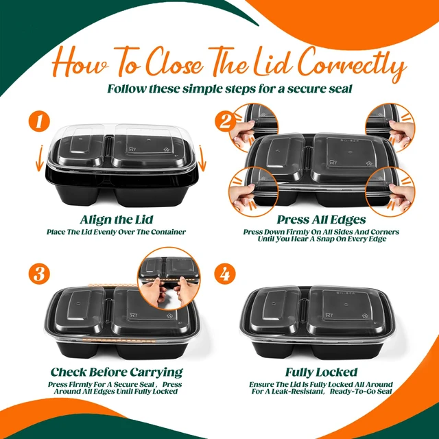Alt view image 2 of 7 - 100 Pack(200-Piece)32oz 2-Compartment Meal Prep Containers with Lid Food Storage Containers with Lids,Microwave Freezer Dishwasher Safe,Sturdy Leakproof&BPA Free Bento Box for To Go Take Out
