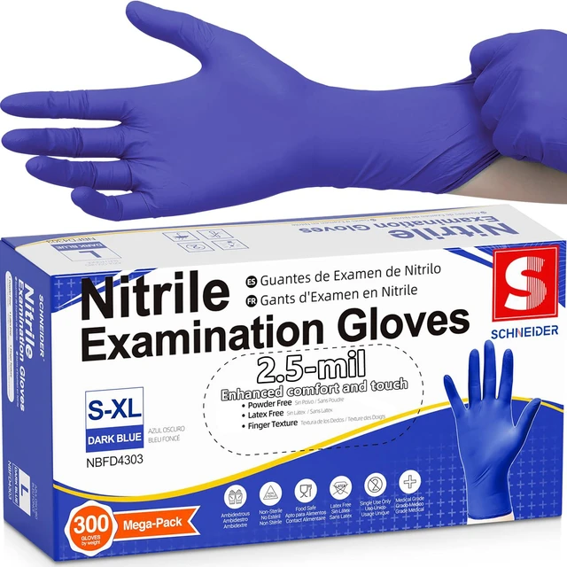 Main image of Medical Nitrile Exam Gloves, Powder & Latex Free, Darkblue 300 Ct Disposable for Medical Exams, Cooking, Food Prep, Cleaning, Home, Household Use, Size XL