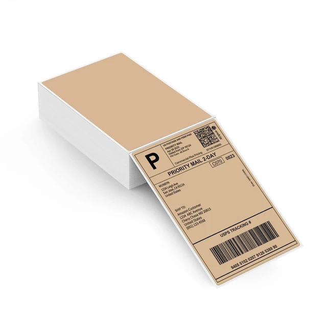 Main image of 4"x6" Brown Direct Thermal Printer Labels, 220 Sheets/Stack 4"x6" Fanfold Shipping Labels, No BPA and BPS, Print Clear and Sharp, Strong Adhesive, Compatible with Most Thermal Printers