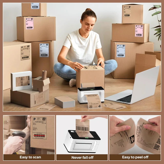 Alt view image 6 of 6 - 4"x6" Brown Direct Thermal Printer Labels, 220 Sheets/Stack 4"x6" Fanfold Shipping Labels, No BPA and BPS, Print Clear and Sharp, Strong Adhesive, Compatible with Most Thermal Printers