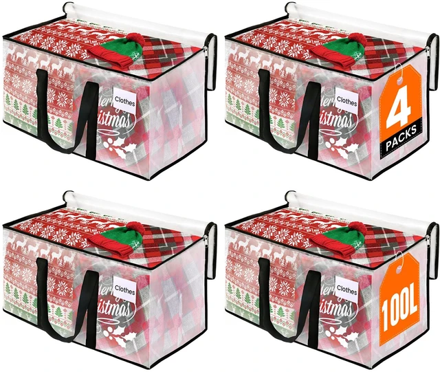 Main image of Moving Bags, Heavy Duty Large Storage Bags, 100L, 4 Pack, Clear Water-Resistant Packing Bags with Reinforced Handles & Dual Zippers, Foldable Storage Totes for Dorm Move & Home Organization