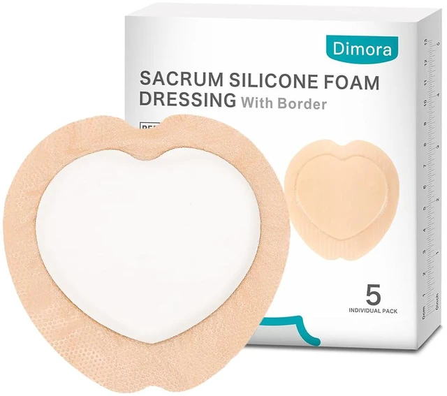 Main image of Sacrum Foam Dressing Silicone Adhesive Border 7" x 7" (5 Packs) 5-Layer Megasorb Silicone Foam Dressing Waterproof breathable Gentle border, Sacral Bedsore Pressure Sore pads