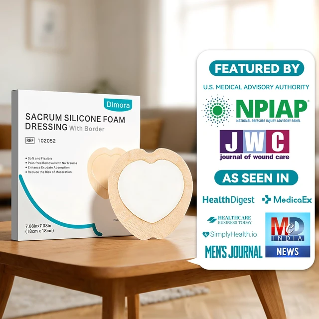 Alt view image 2 of 7 - Sacrum Foam Dressing Silicone Adhesive Border 7" x 7" (5 Packs) 5-Layer Megasorb Silicone Foam Dressing Waterproof breathable Gentle border, Sacral Bedsore Pressure Sore pads