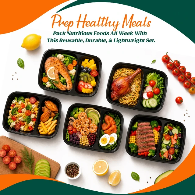 Alt view image 6 of 7 - 100 Pack(200-Piece)32oz 2-Compartment Meal Prep Containers with Lid Food Storage Containers with Lids,Microwave Freezer Dishwasher Safe,Sturdy Leakproof&BPA Free Bento Box for To Go Take Out