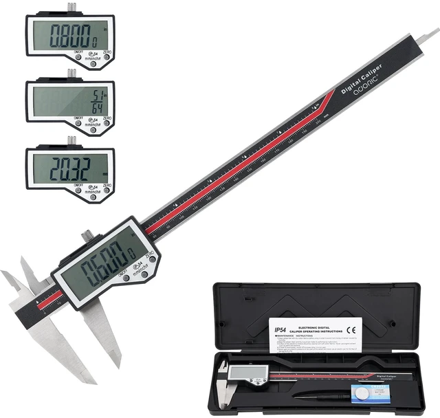 Main image of Digital Caliper, 8" Caliper Measuring Tool Extreme Accuracy Waterproof Electronic Vernier Caliper Industrial Stainless Steel Digital, Durable Measuring Tool with Large LCD Screen