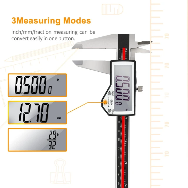 Alt view image 2 of 7 - Digital Caliper, 8" Caliper Measuring Tool Extreme Accuracy Waterproof Electronic Vernier Caliper Industrial Stainless Steel Digital, Durable Measuring Tool with Large LCD Screen