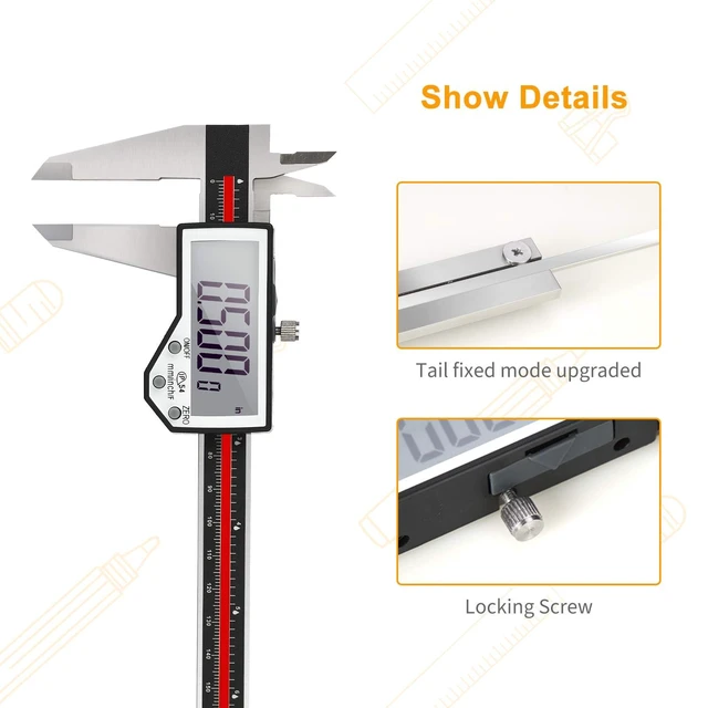 Alt view image 5 of 7 - Digital Caliper, 8" Caliper Measuring Tool Extreme Accuracy Waterproof Electronic Vernier Caliper Industrial Stainless Steel Digital, Durable Measuring Tool with Large LCD Screen