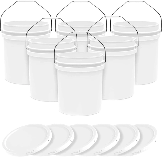 Main image of 5-Gallon White Bucket Pail Container with Lid | Food Grade | Heavy-Duty Approx 90 MIL Extra Durable | Metal Handles with Plastic Grip | Multi-Use | Easy Stack and Store | BPA Free - 6 Pack