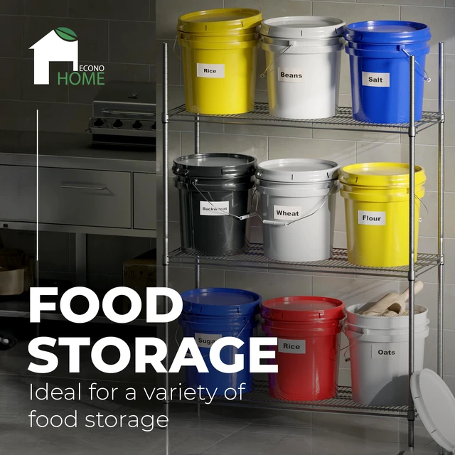 Alt view image 2 of 7 - 5-Gallon White Bucket Pail Container with Lid | Food Grade | Heavy-Duty Approx 90 MIL Extra Durable | Metal Handles with Plastic Grip | Multi-Use | Easy Stack and Store | BPA Free - 2 Pack