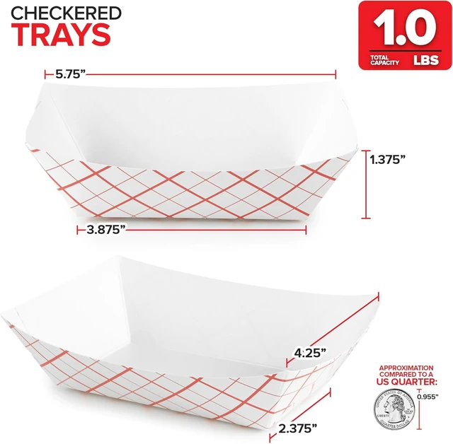 Alt view image 2 of 6 - Paper Food Boats (500 Pack) 1 lb Disposable Red & White Checkered Serving Trays for Concession Items, Nachos & Condiments