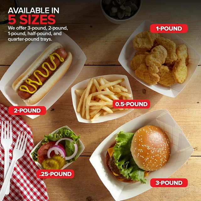 Alt view image 6 of 6 - Paper Food Boats (500 Pack) 1 lb Disposable Red & White Checkered Serving Trays for Concession Items, Nachos & Condiments