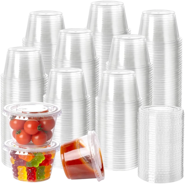 Main image of 100PACK 4oz Plastic Portion Cups with Lids, Condiment, Jello Shot Cup Mini Cups for Portion Control, Salad Dressing Cups, Airtight and Stackable Sauce Cups for Party, Holiday and Daily Use