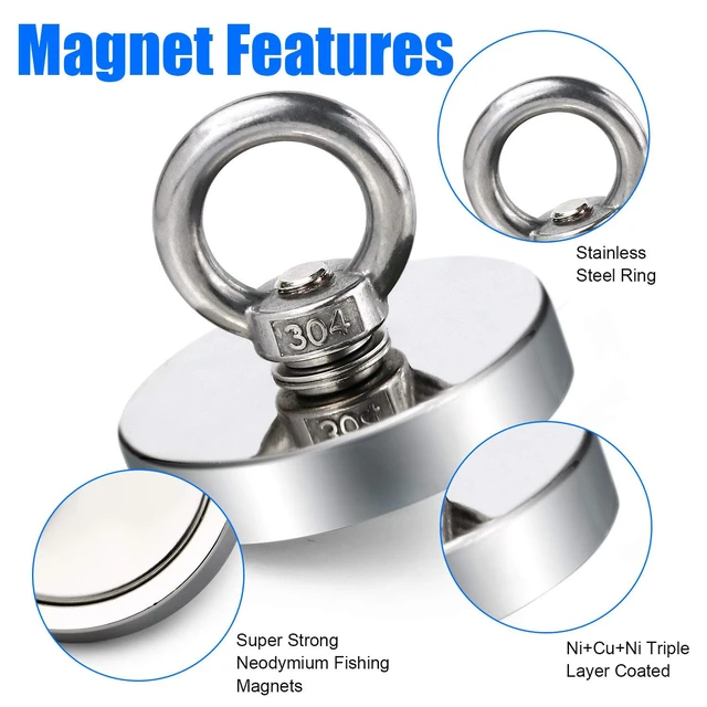 Alt view image 4 of 7 - Fishing Magnets with Countersunk Hole 3.55 inch 1000LBS Pulling Force