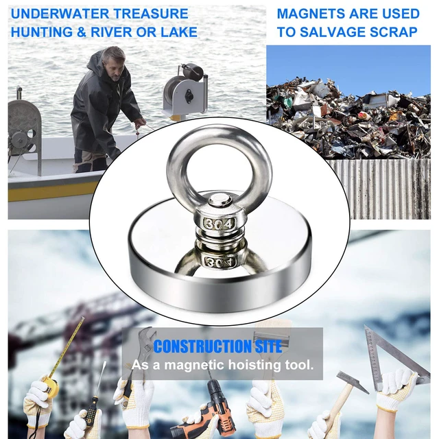 Alt view image 6 of 7 - Fishing Magnets with Countersunk Hole 3.55 inch 1000LBS Pulling Force
