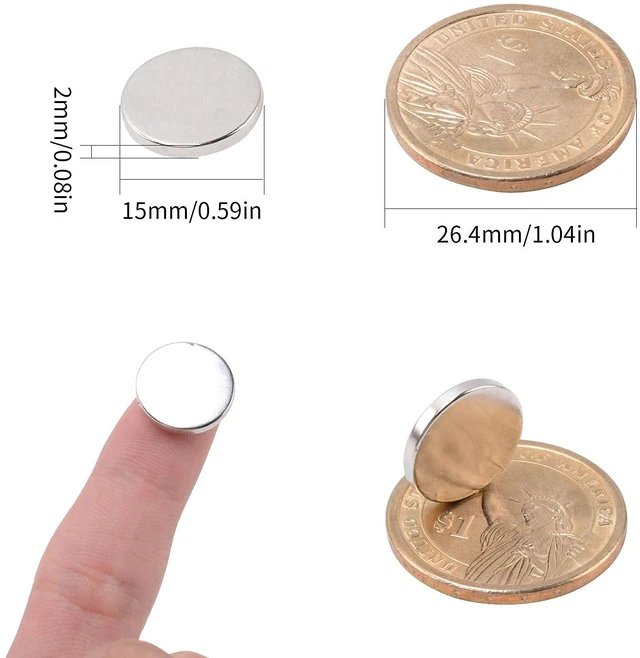 Alt view image 2 of 7 - 50 Pcs Super Strong Neodymium Disc Magnets, 15mm x 2mm Tiny Small Magnets for Dry Erase Board Whiteboard Office Fridge Crafts, Heavy Duty Round Rare Earth Magnets for DIY Scientific Models