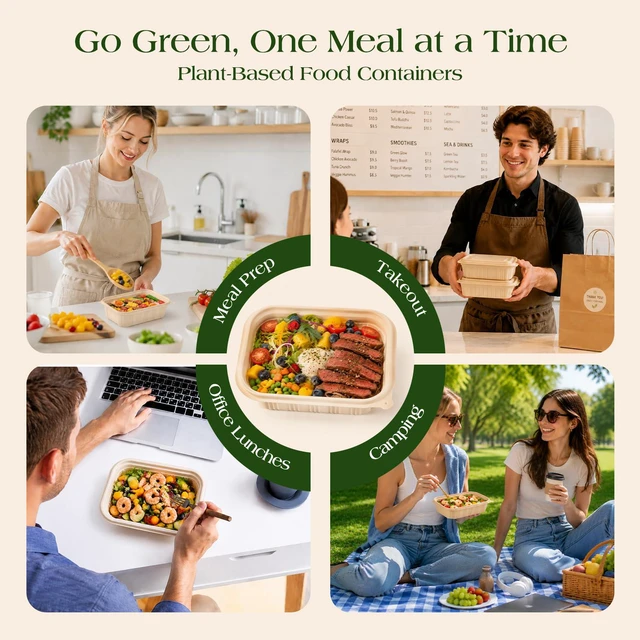 Alt view image 4 of 7 - 50 Pack (100 Piece) Food Containers with Lids, 22oz Meal Prep Containers Reusable Plant-based Cornstarch Lunch Box BPA Free Small Disposable Take Out Togo Boxes for Salad Microwave & Freezer Safe