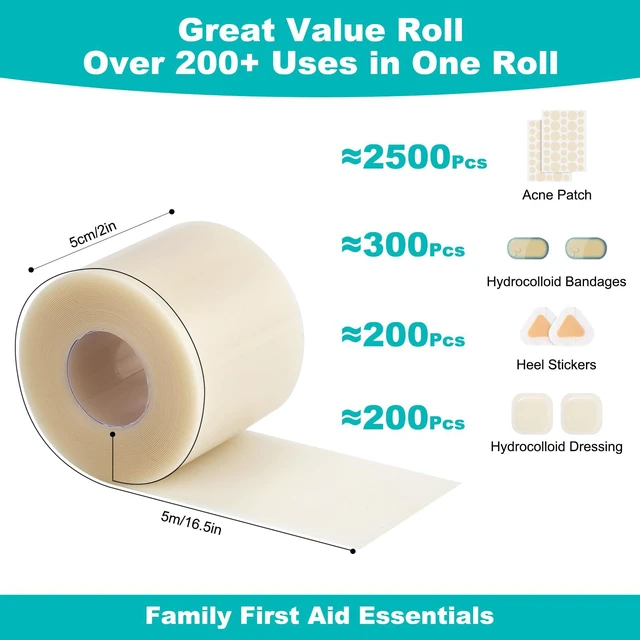 Alt view image 2 of 7 - Hydrocolloid Roll for Wound Care, Hydrocolloid Bandages with Self-Adhesive, Cut-to-Size Patch Bandages, Ultra Absorbent, Waterproof, First Aid Kit Essential (2IN*16FT)